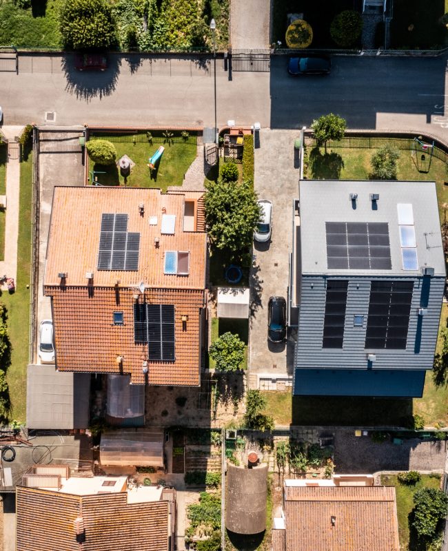 House rooftop with solar panels in Italy